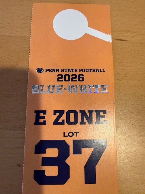 2026 Penn State Blue/White Game Tickets/Parking Pass Lot 37