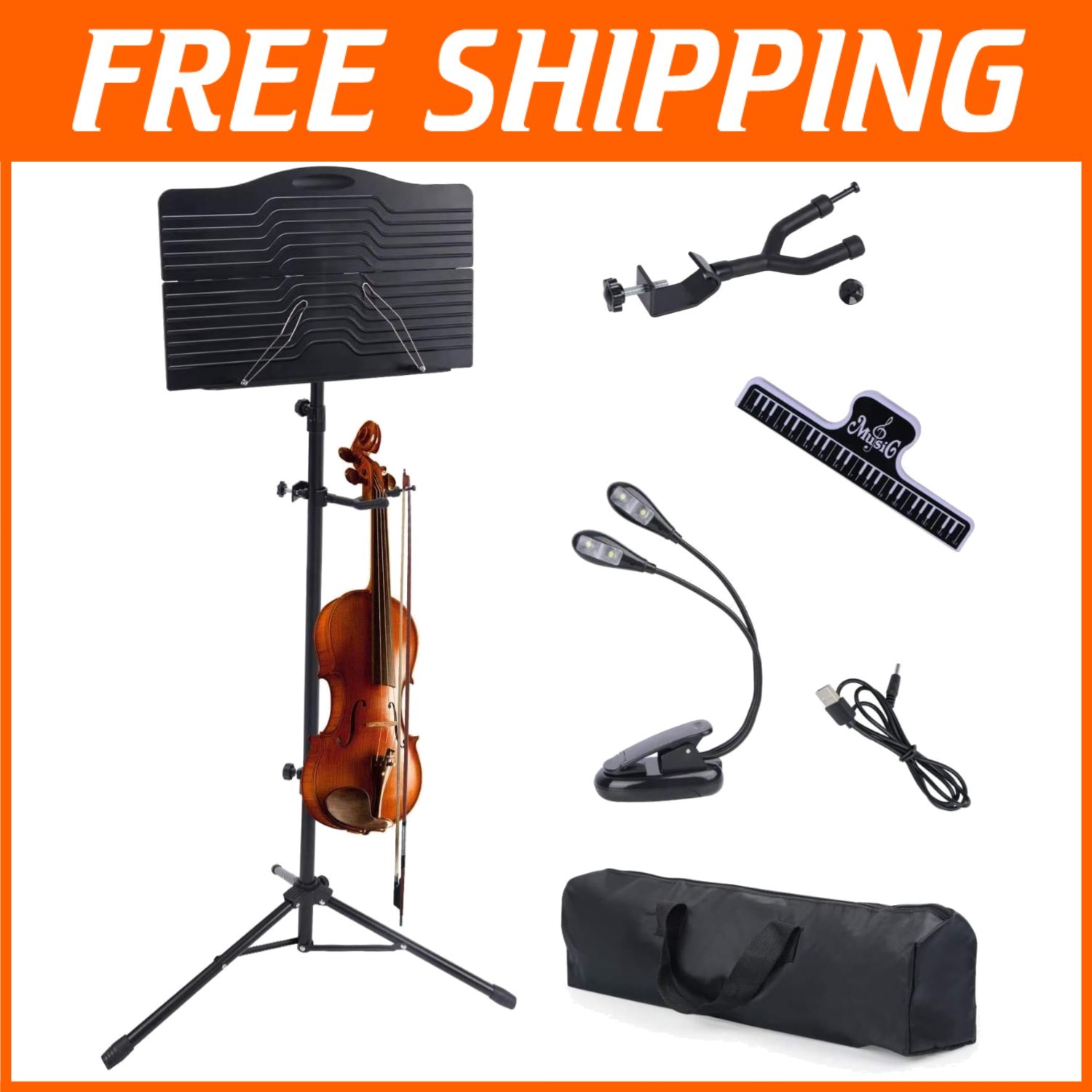 Portable Sheet Music Stand with Violin Hanger