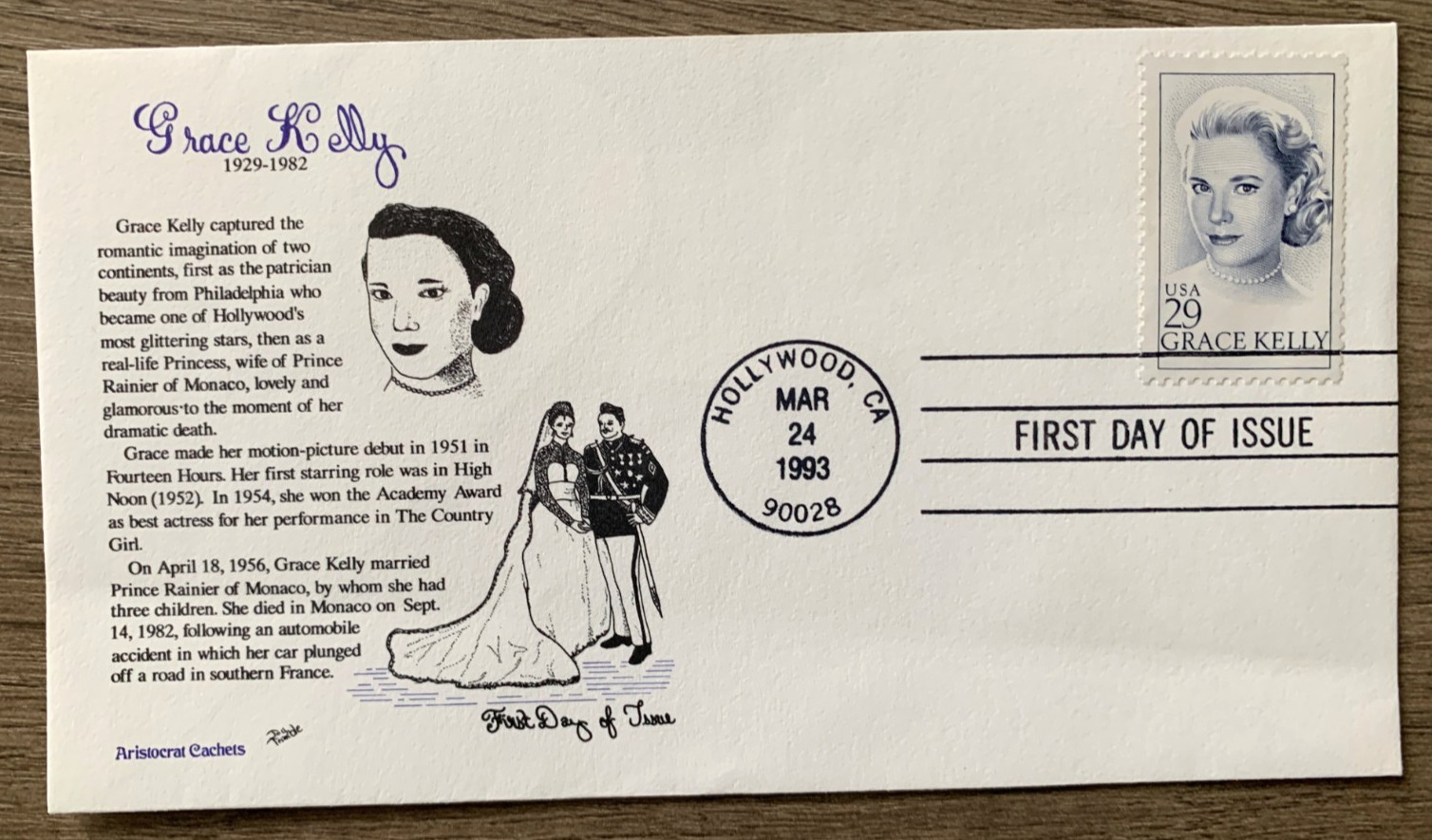 Grace Kelly First Day Cover 1993 USA 29¢ Stamp Hollywood CA Postmark Aristocrat