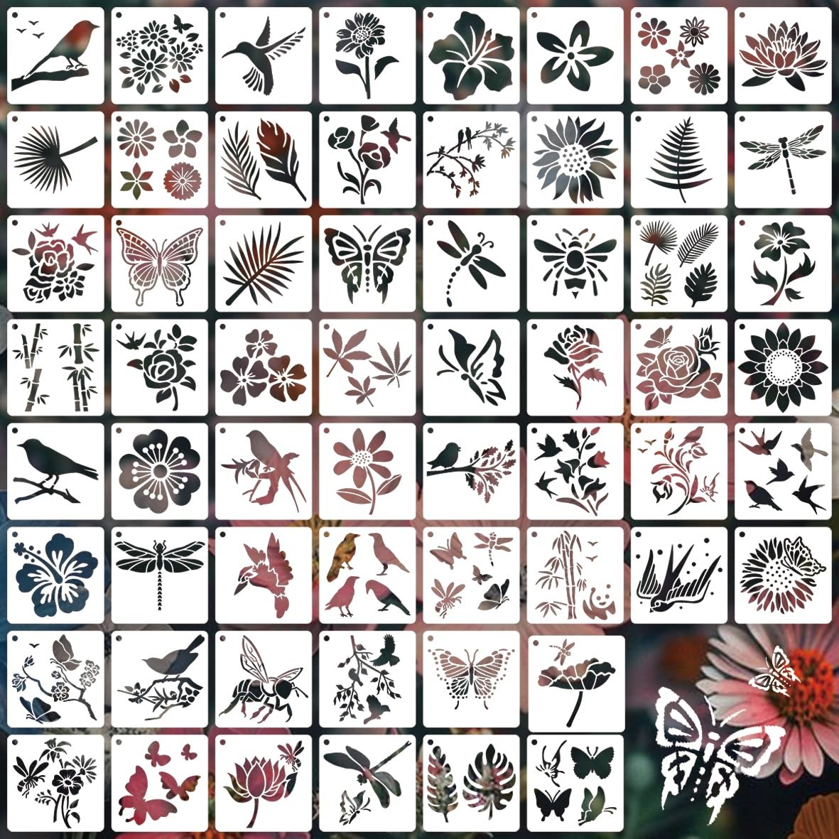 60 Pieces Stencils for Painting on Wood Small Reusable Stencil Flower Platnt... 