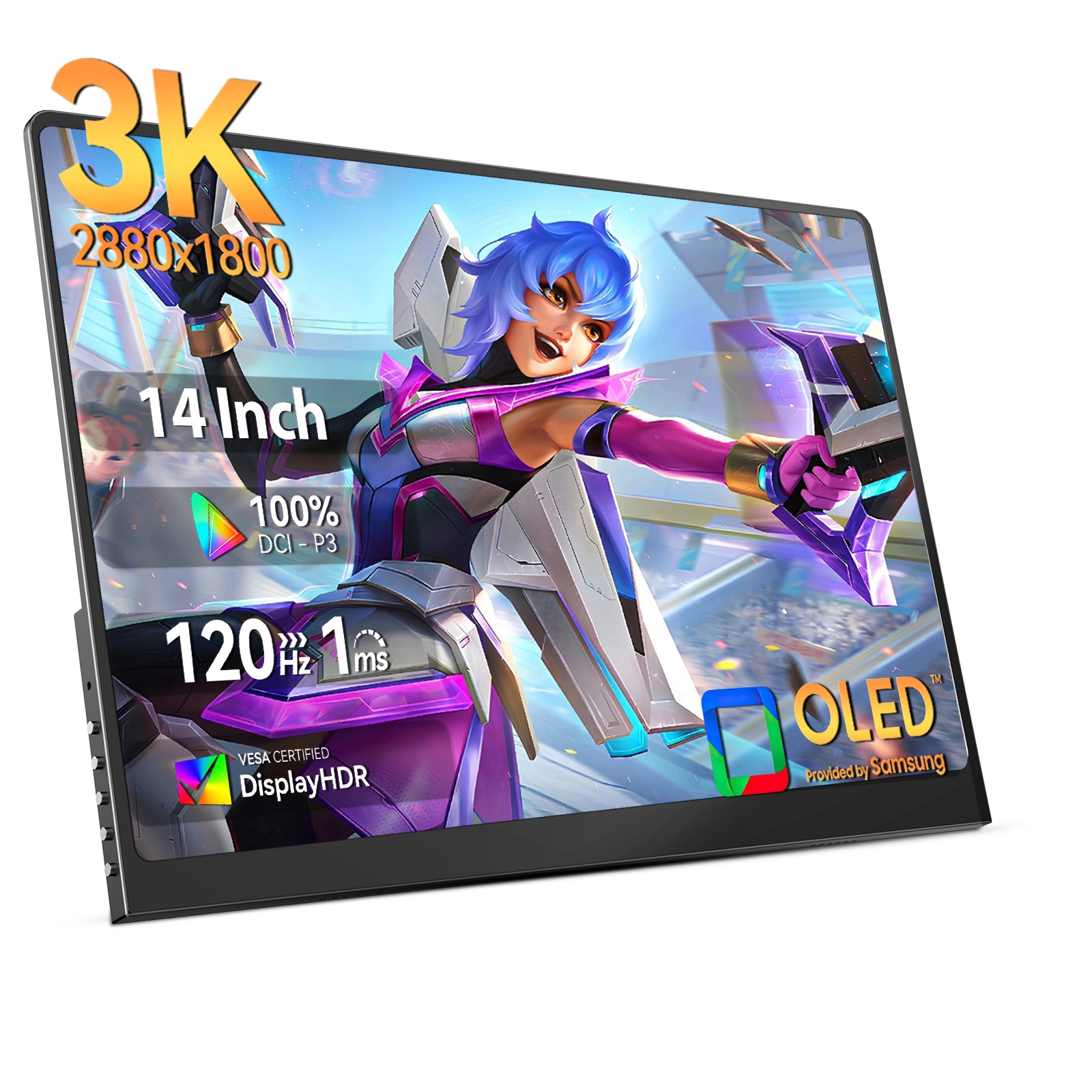 14" 120Hz OLED Portable Monitor 120Hz Ultra-Slim For Mini PC Phone Game Consoles