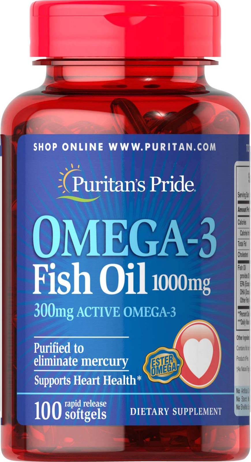 Puritans Pride Omega3 Fish Oil 1000 Mg, 100 Count