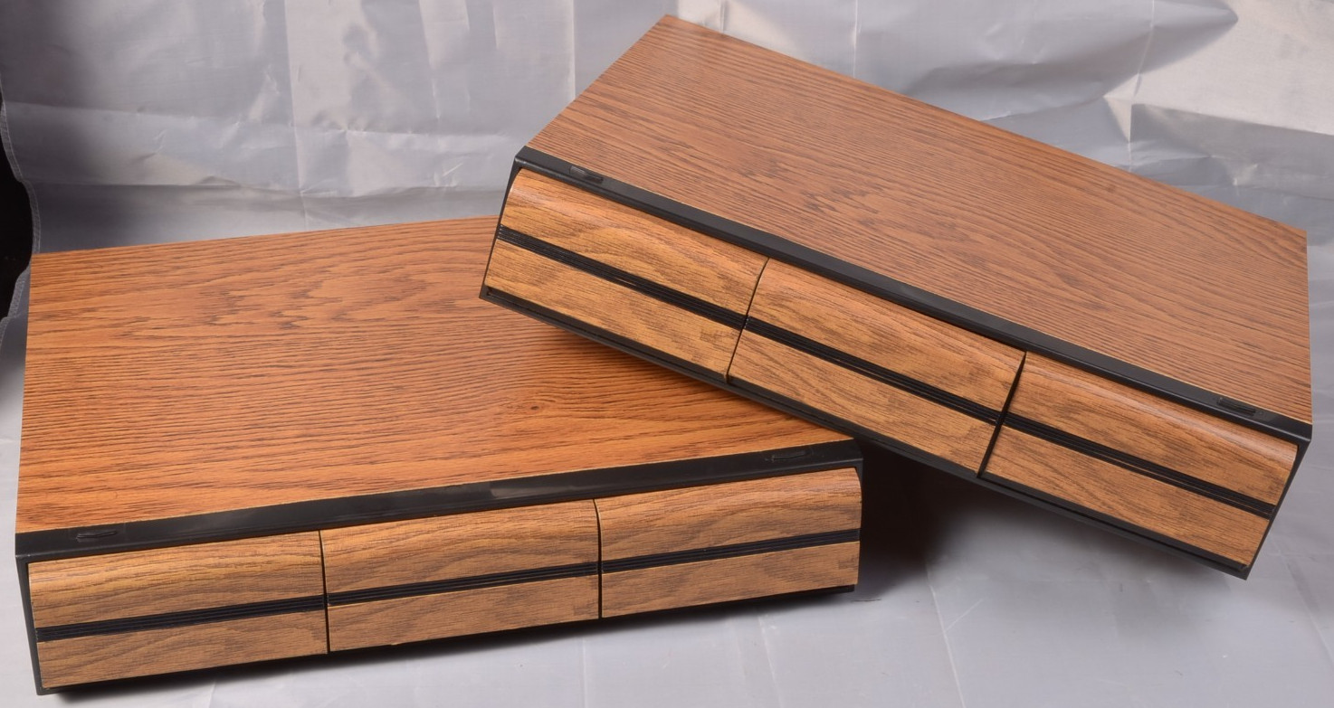 VINTAGE Faux Wood 48x2 CASSETTE STORAGE CASE FAUX WOOD 3 DRAWER 16.5" X 13" X 4"