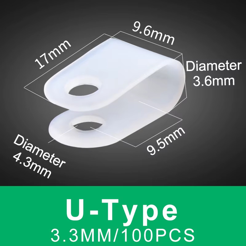 100PCS Cable Clips R-Type Nylon Clamp Plastic White Hose Fasteners Durable Mount