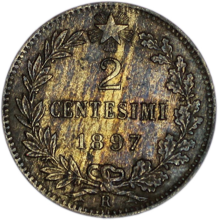 ITALY coin 2 Centesimi 1897 R aUNC About Unc