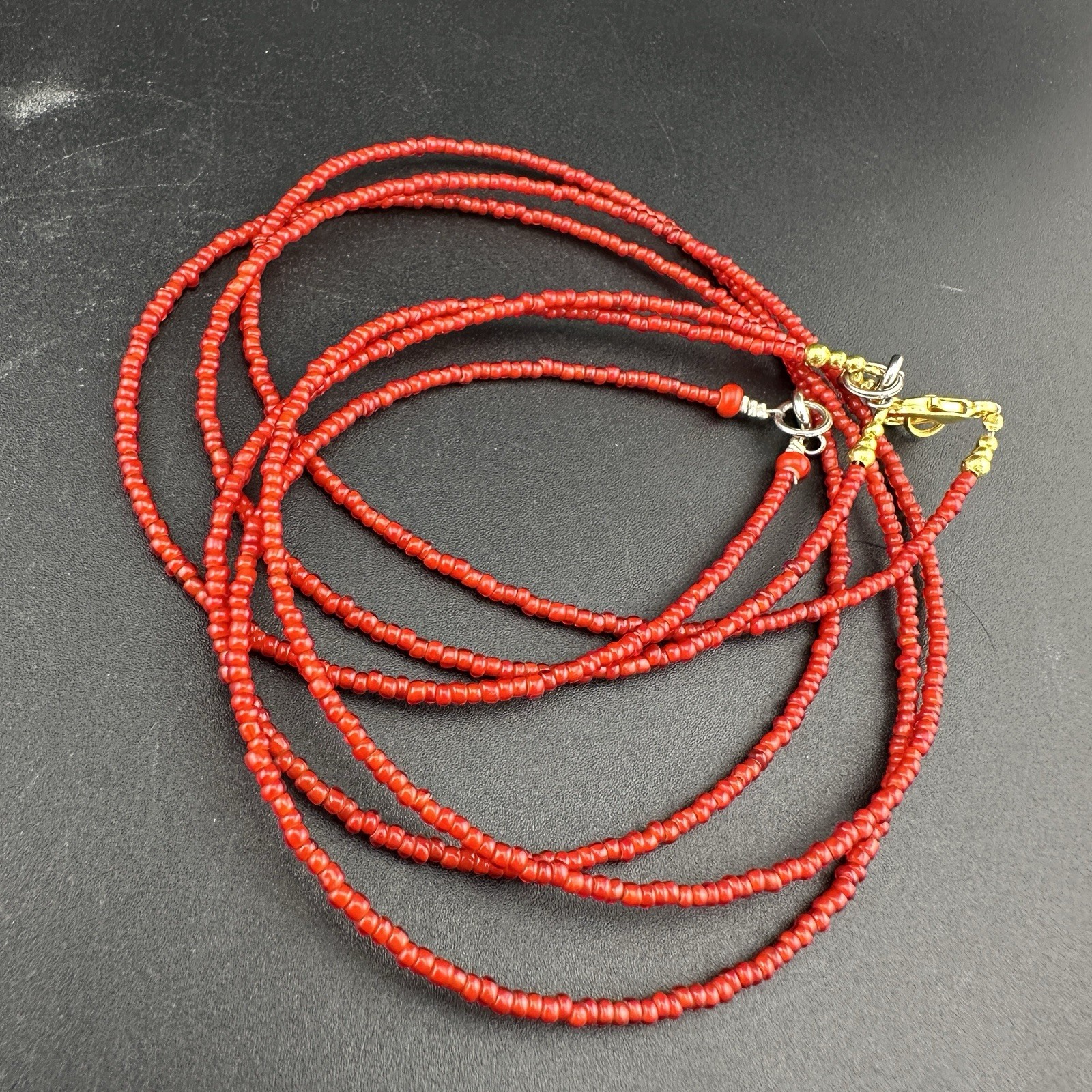 Antique Venetian Red WhiteHeart Beads 3 Necklace Rare 2 MM