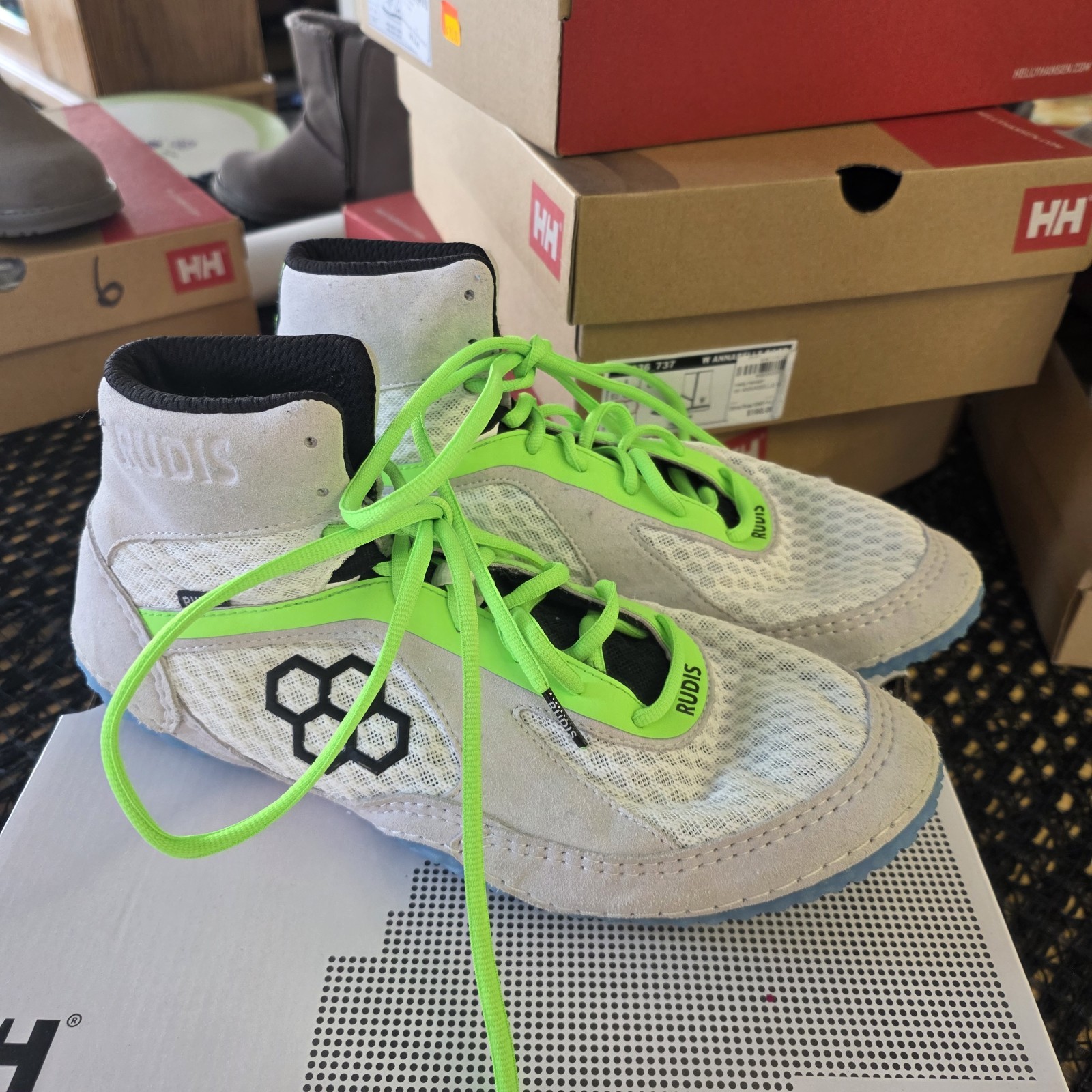 Rudis Wrestling Shoes Alpha White & Black Neon Green Laces Mens 11 Never Worn