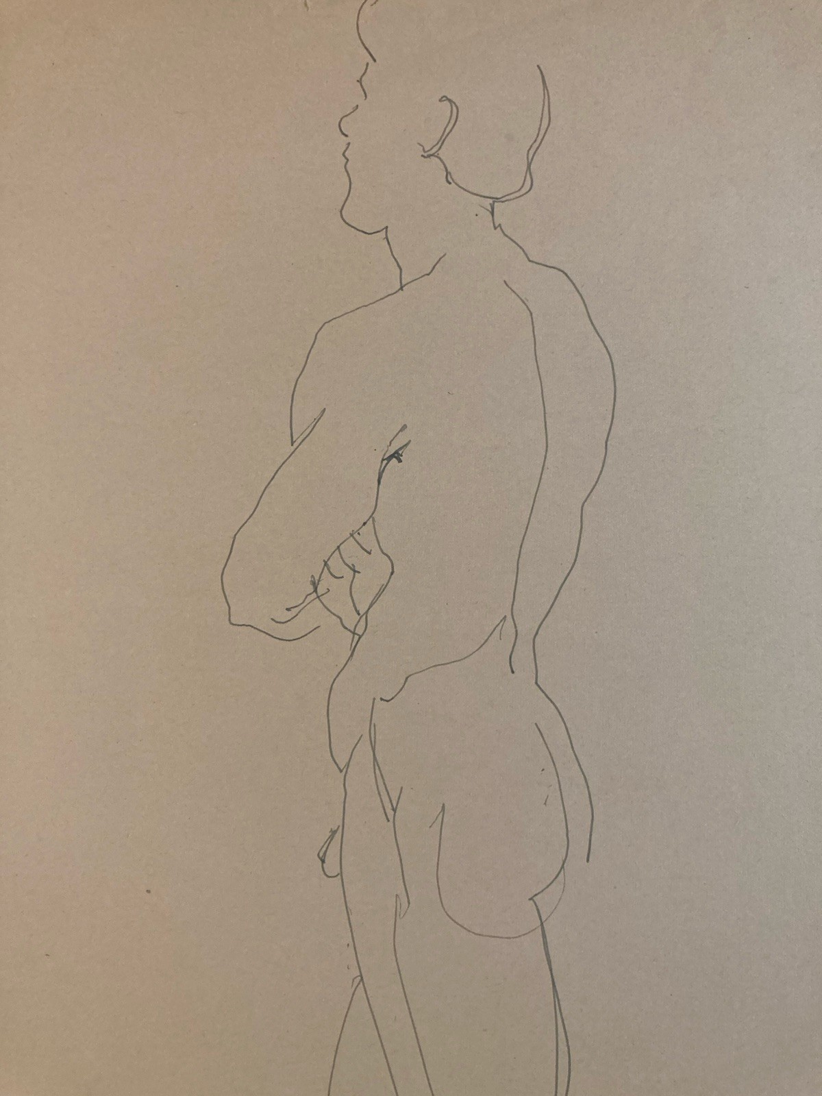 Beau Dessin 1945 Encre Homme Nue Nu Erotique A Identifier Art Atelier Ancien