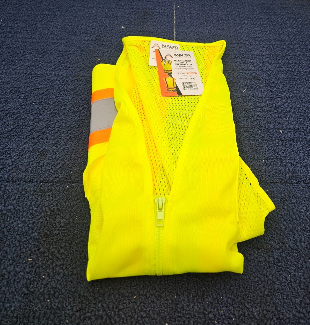 (QTY 5) MALTA PPE-006 High Visibility Yellow Safety Surveyor Vest Size Medium