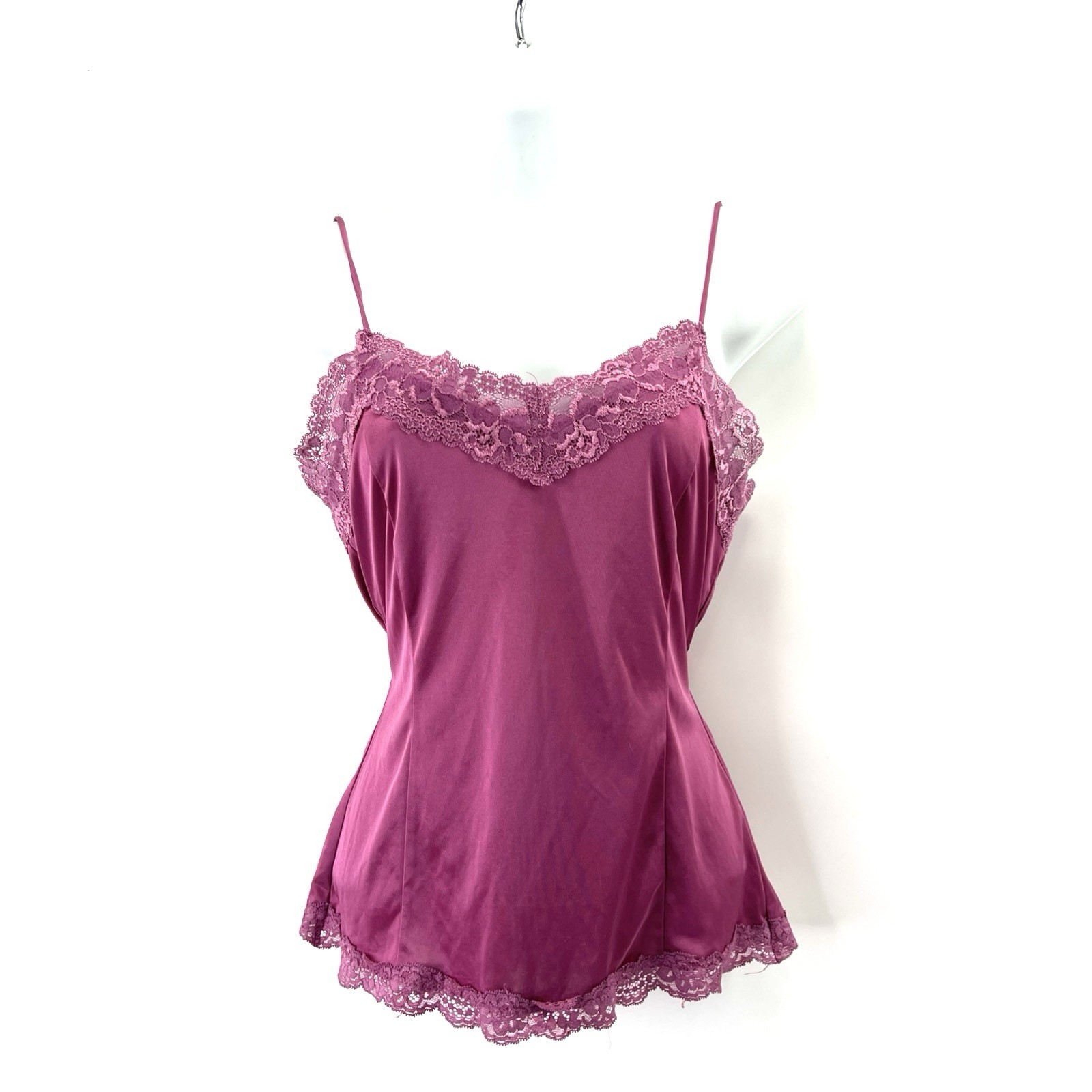 VTG Y2K Fairy Lace Trim Cami Sz S Pink Shiny Coquette Indie Sleaze Dainty USA