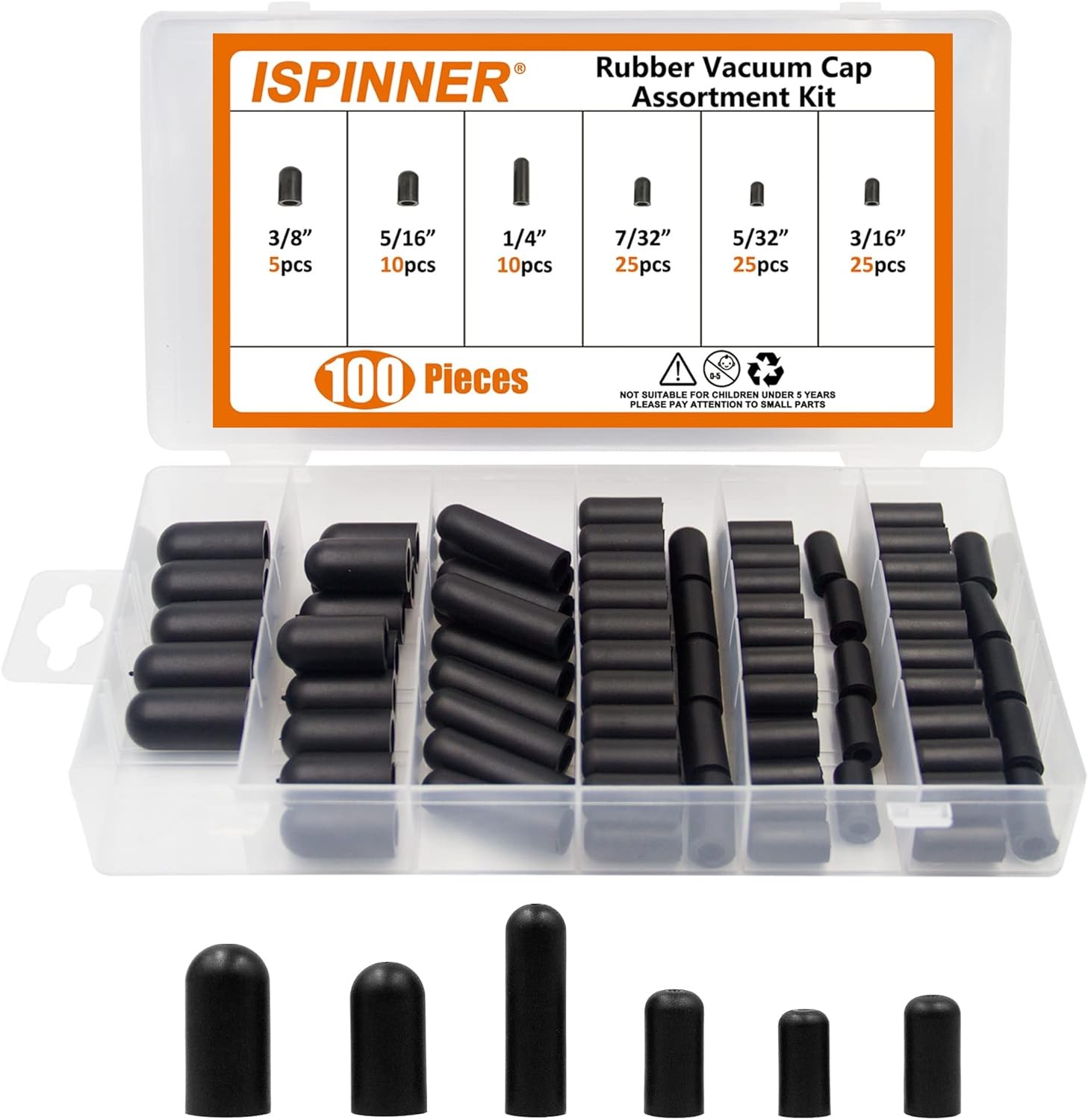 100pcs Rubber Vacuum Caps Assortment Kit, Hose End Caps for Carburetor,