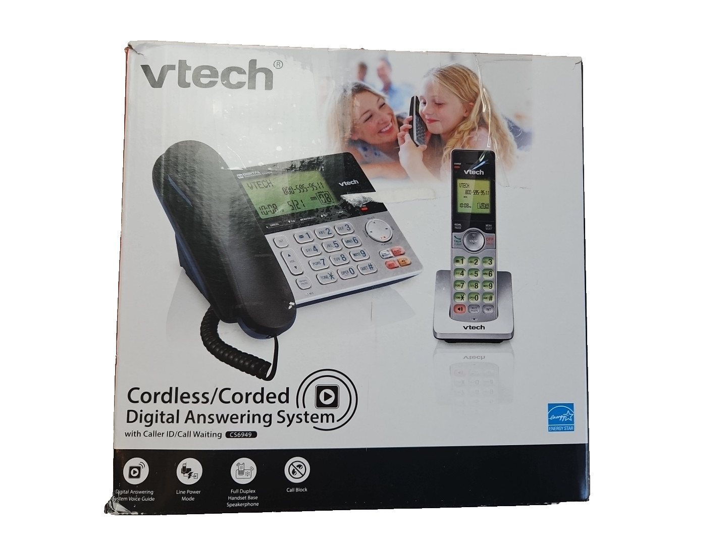 VTech CS6949 Corded/Cordless Phone Combo Black Silver Answering Speakerphone