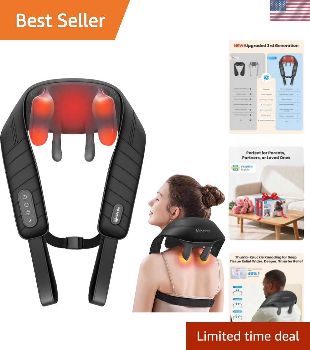 Cordless Neck Massager with Heat, 4D Kneading Shiatsu Neck and Shoulder Massa...