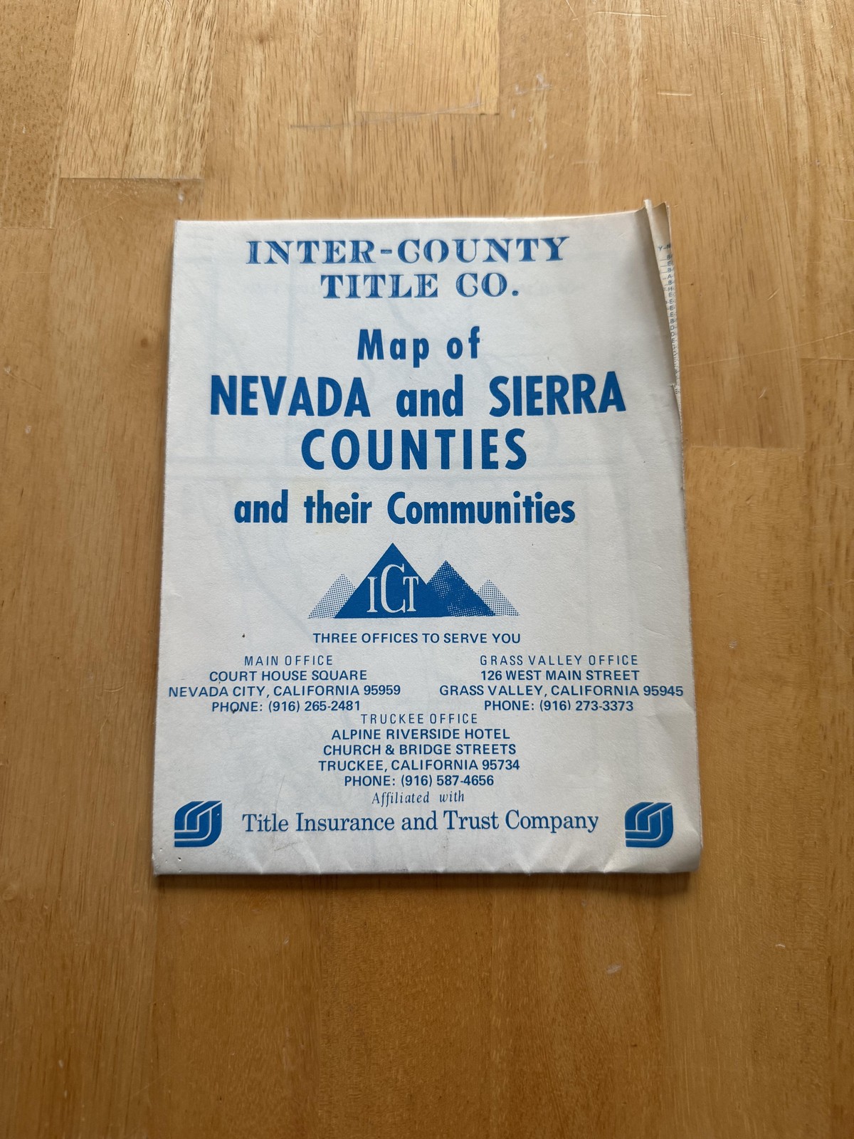 Vintage Inter-County Title Co Nevada Sierra Counties Map Grass Valley Truckee