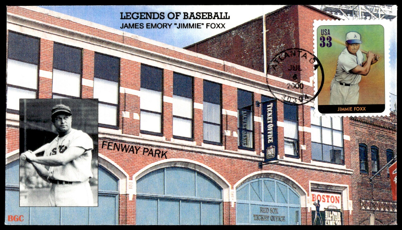 2000 Legends of Baseball Jimmie Foxx FDC BGC Cachet
