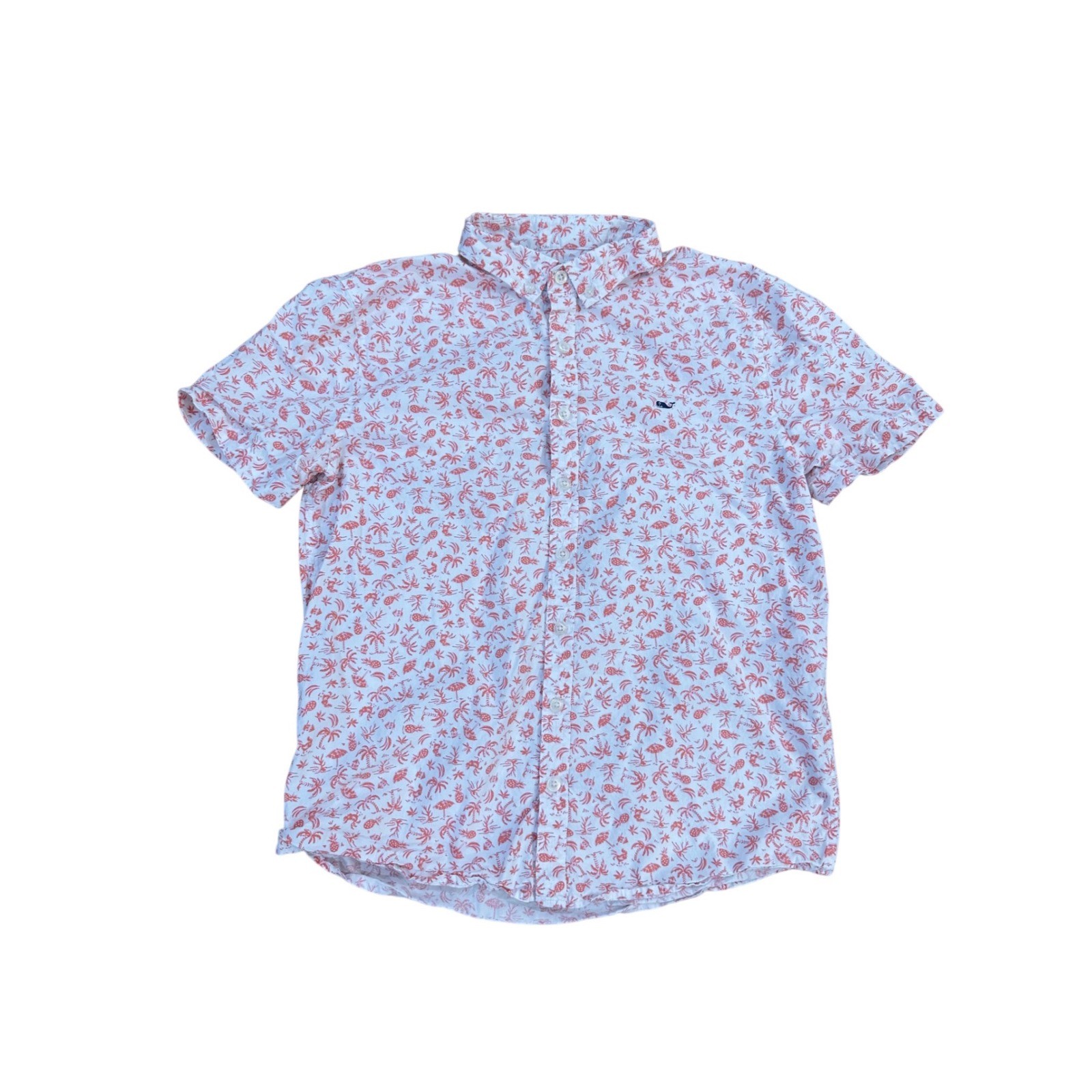 Vineyard Vines Kids Whale Shirt XL Coral Palm Tree Pineapple Print Button Up