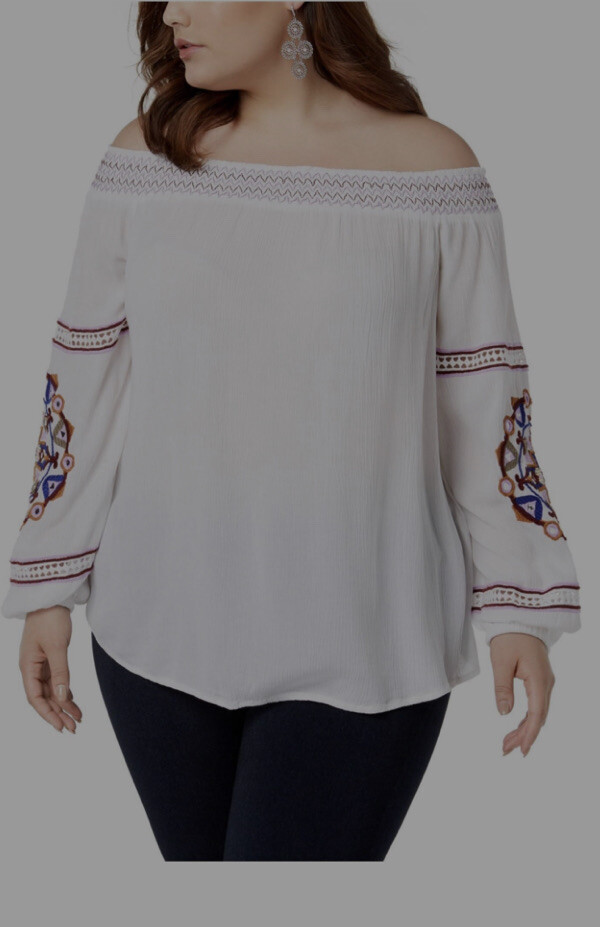 INWT $99.50 I. N.C. Plus Size Off-The-Shoulder Embroidered Decoration Top Sz 1X