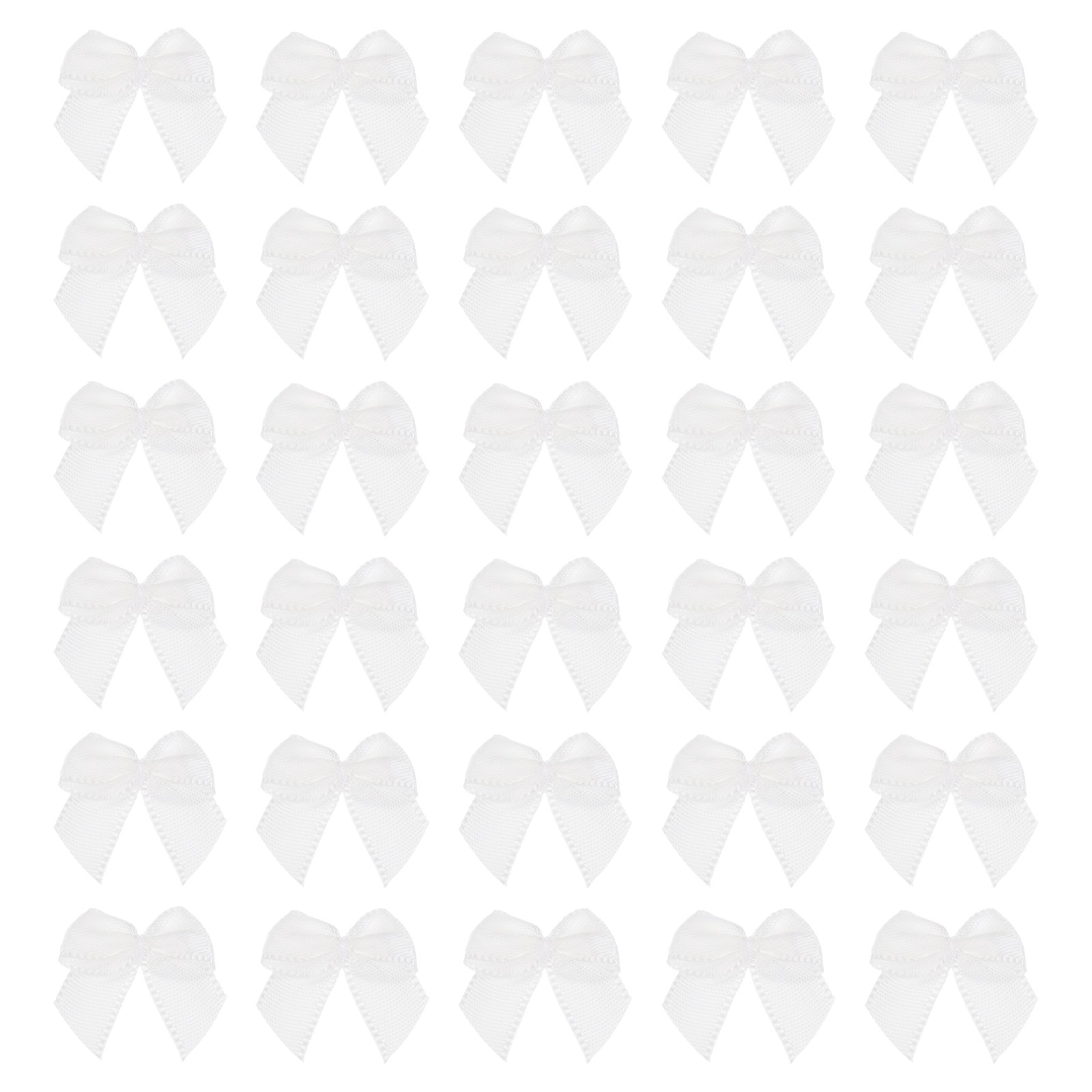 30Pcs Mini Ribbon Bow 1" Mini Fabric Satin Ribbon Flower Bows White