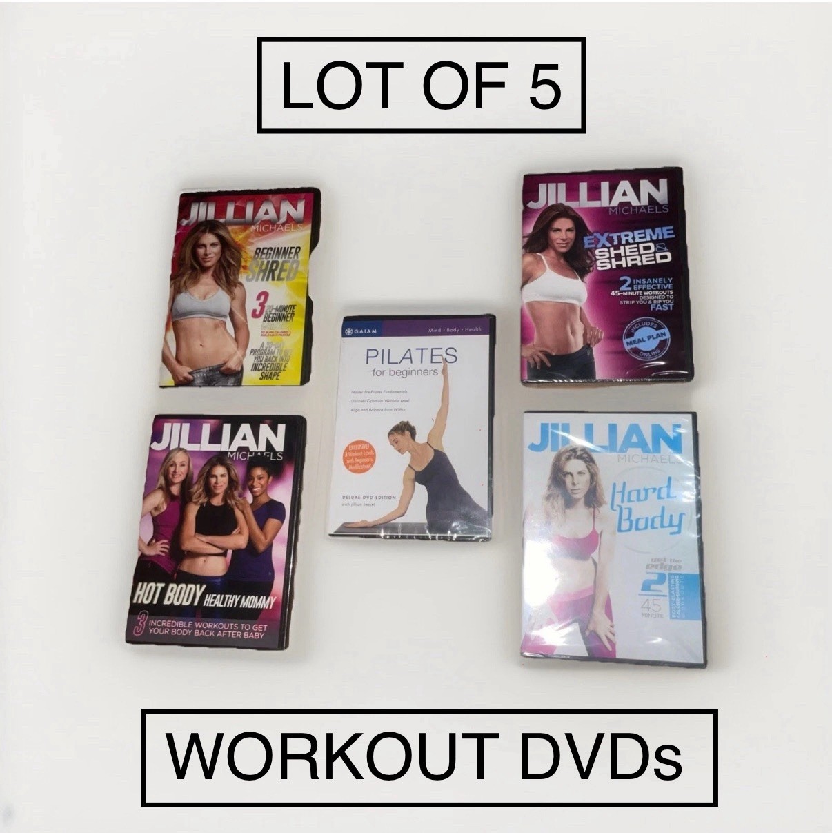 NEW (Lot Of 5)  Jillian Michaels Workouts & Jillian Hessel Pilates DVDs