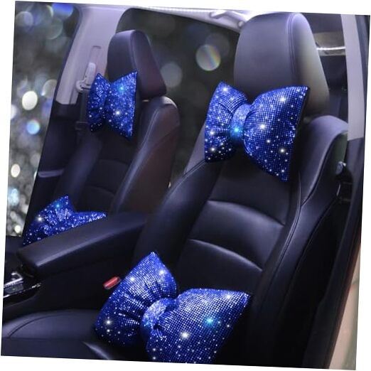 Automotive Headrest Cushion Colorful Bowknot Car Headrest Pillow Bling Blue