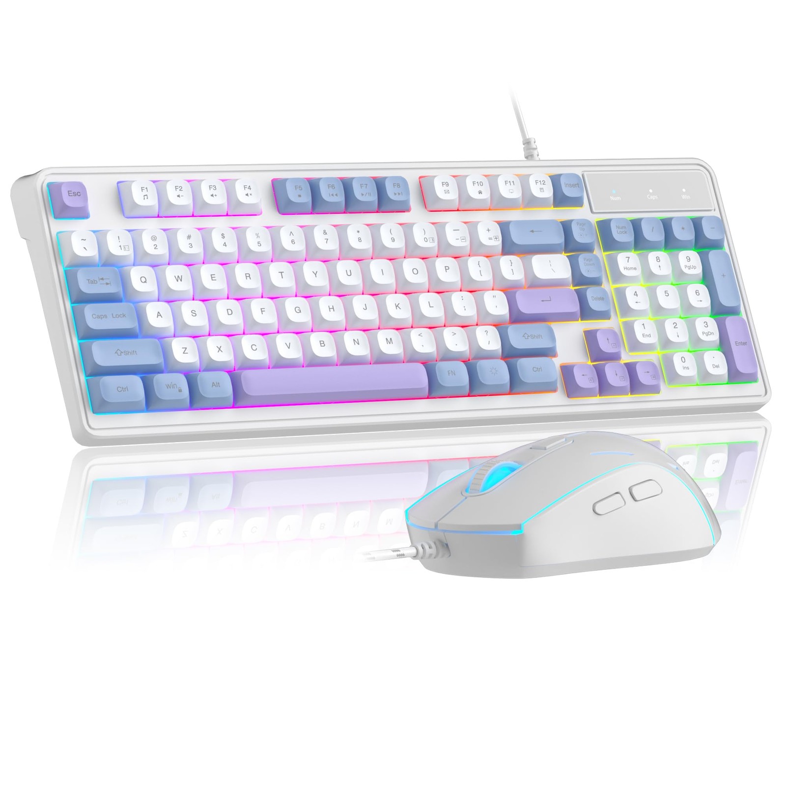 7 Colorful Rainbow Backlight Wired Gaming Keyboard, Creamy Classic Design