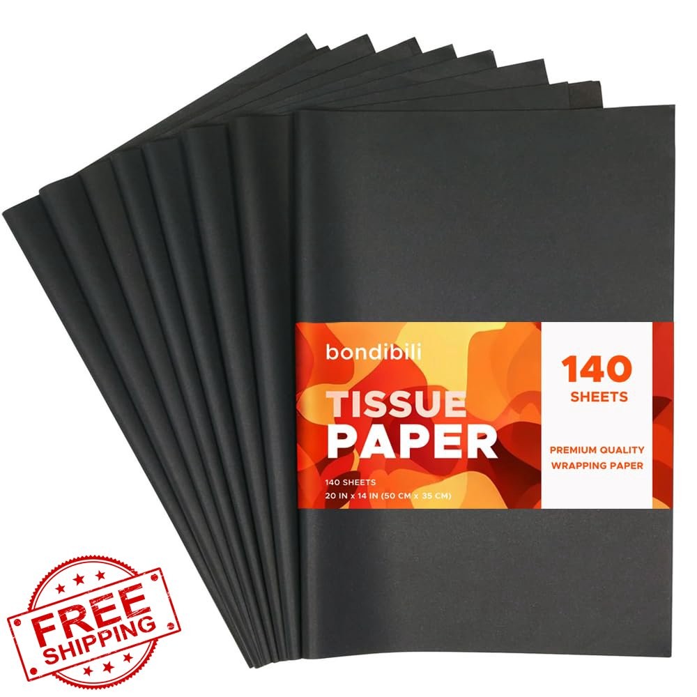 bondibili Black Tissue Paper 20x14", 140 Sheets Acid-Free Gift Wrap