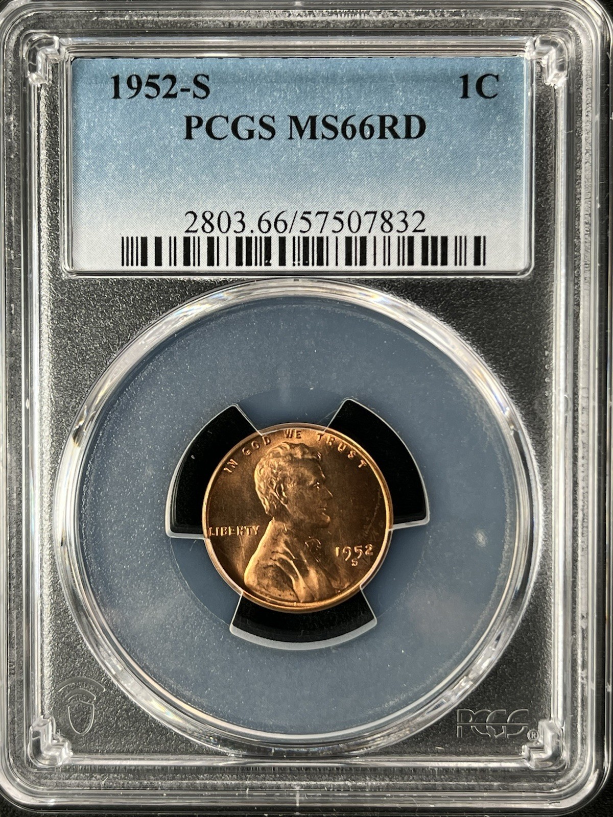 1952-S 1C RD Lincoln Wheat One Cent  PCGS MS66RD  57507832