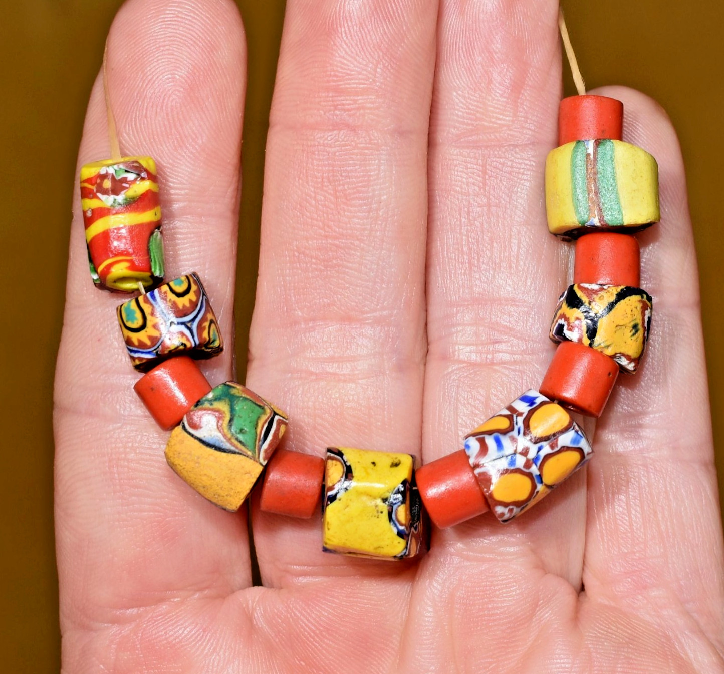 Antique Venetian Assorted Millefiori Italian Murrine Cane Beads, African Trade