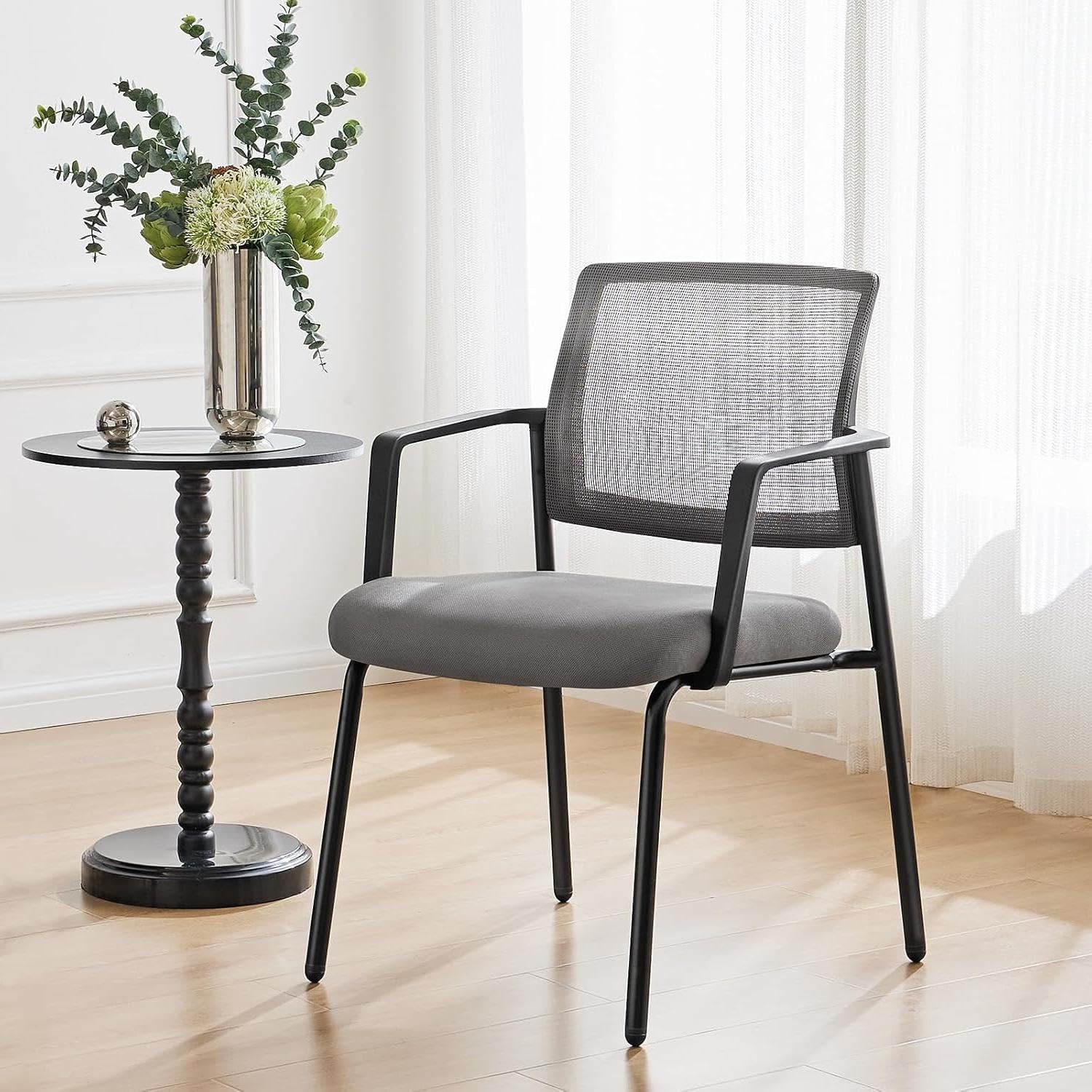 Sweetcrispy Mesh Back Stacking Arm Chair 1-Pack Upholstered Fabric Stackable