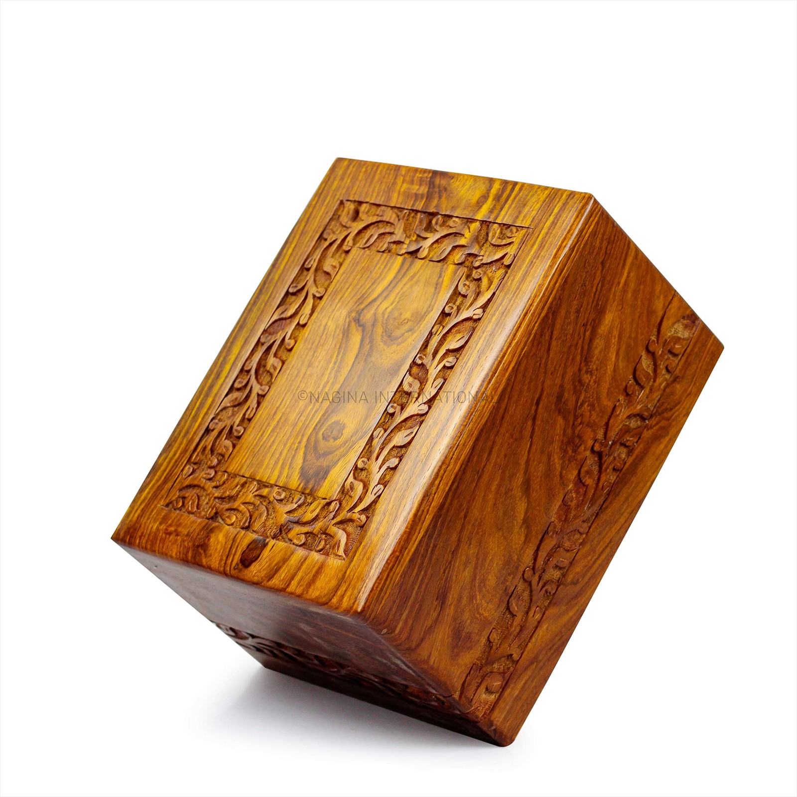 Authentic Premium Rosewood Hand Carved Decorative Wooden Urns with Border Car...