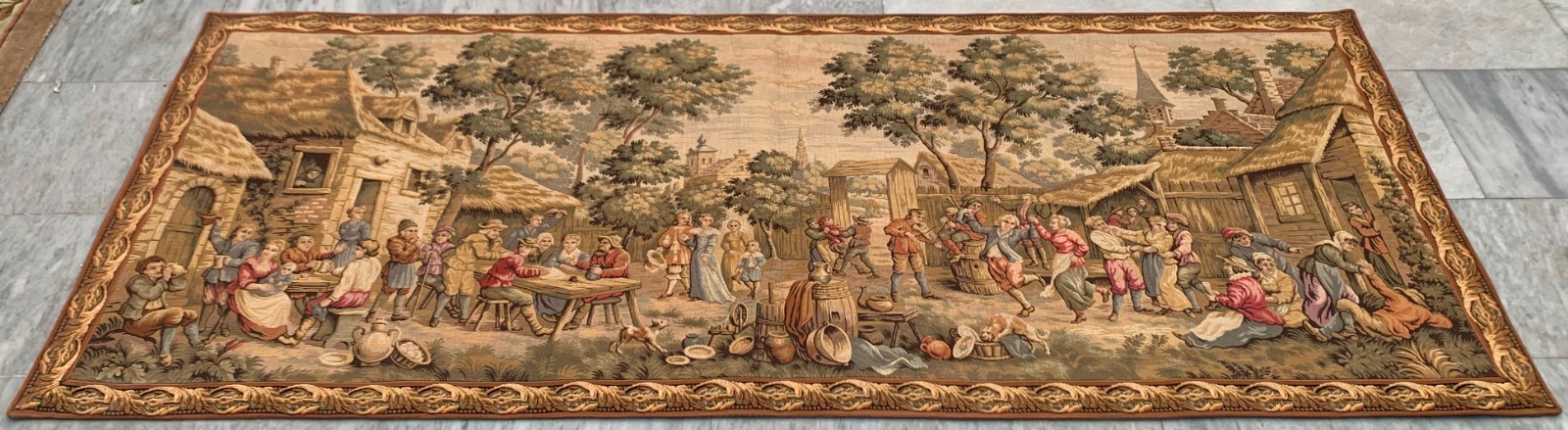 Vintage French Tapestry: Medieval Pictorial,  Cozy Wall Decor 3x7 ft