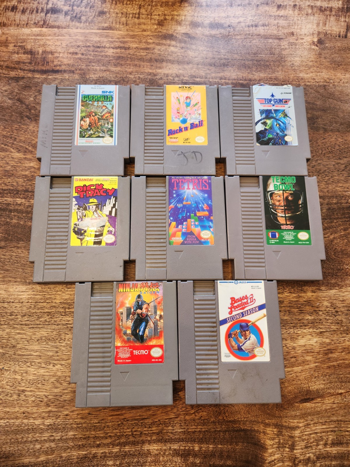 Nintendo NES Game Lot Dick Tracy, Tetris, Ninja Gaiden, Tecmo Bowl, Top Gun