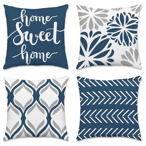  Geometric Pillow Covers 18x18 Set of 4, Decorative 18" x 18" (Pack of 4) Blue