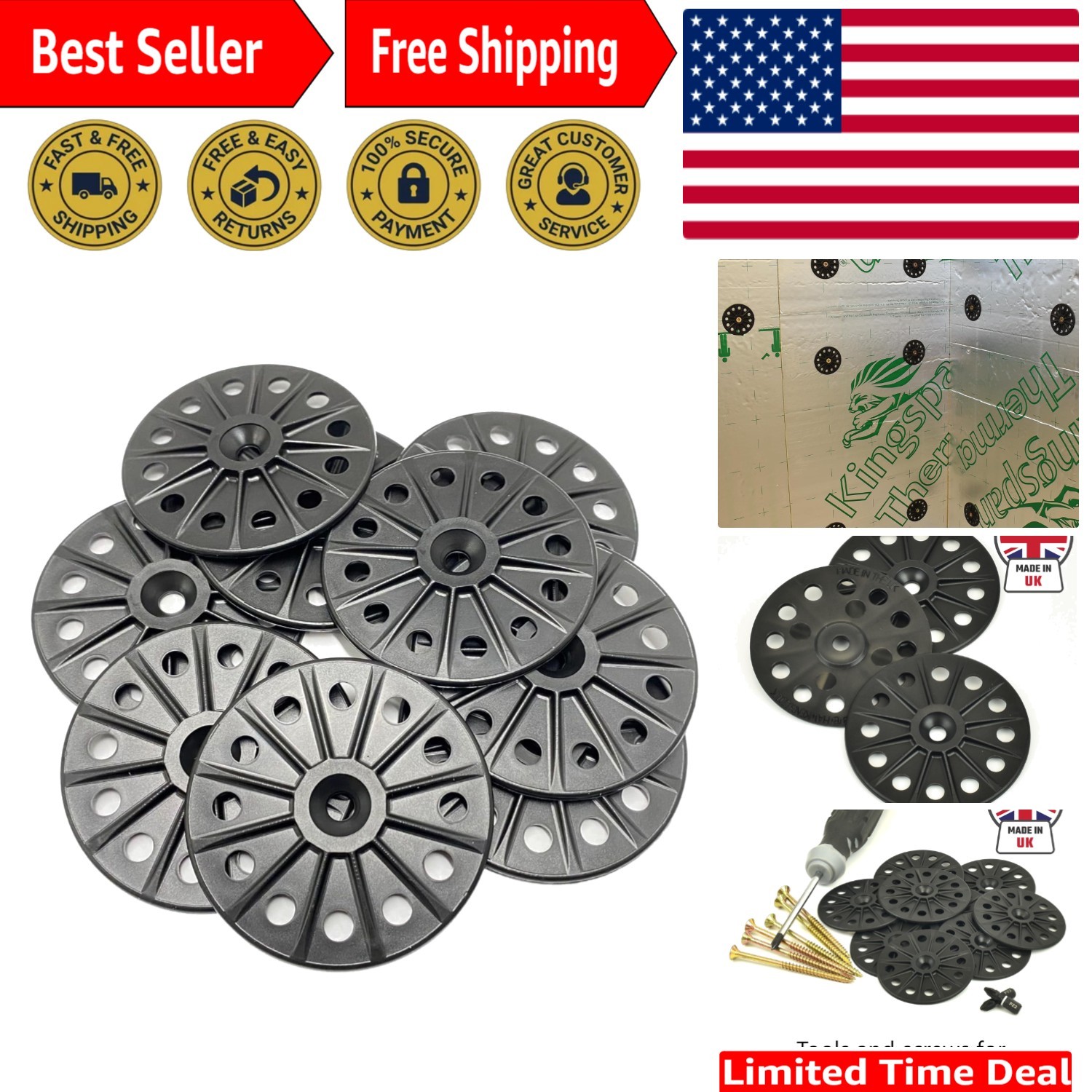 Load Spreading 60mm Polypropylene washers for Fixing and Supporting All Types...