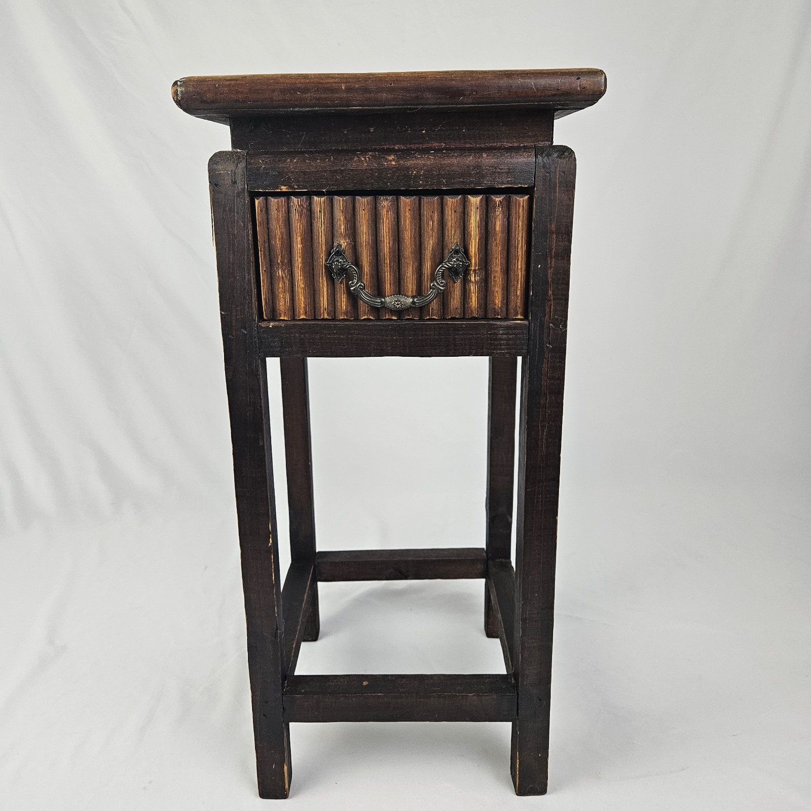 Vintage Rattan End Table Plant Stand Boho Bamboo Tiki Mid-Century Modern