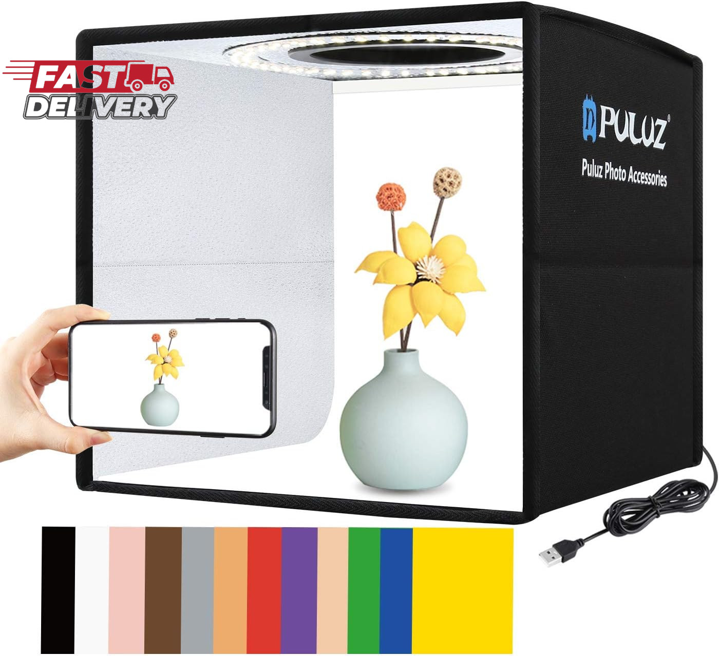 Foldable Photo Box Portable Studio Kit 12 Background Colors LED Dimmable Photogr