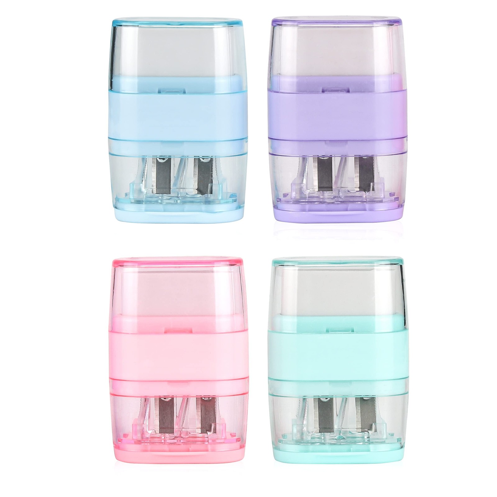 4 Pack Double Holes Pencil Sharpener with Eraser，Manual Pencil Sharpeners