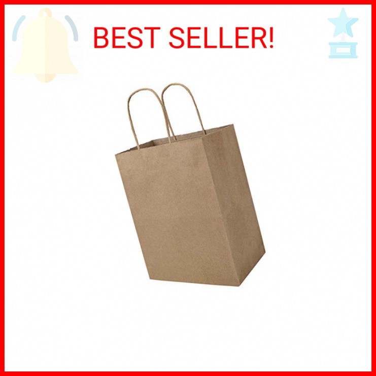 bagmad 100 Pack 8x4.75x10 Inch Plain Medium Paper Bags with Handles Bulk, Brown 