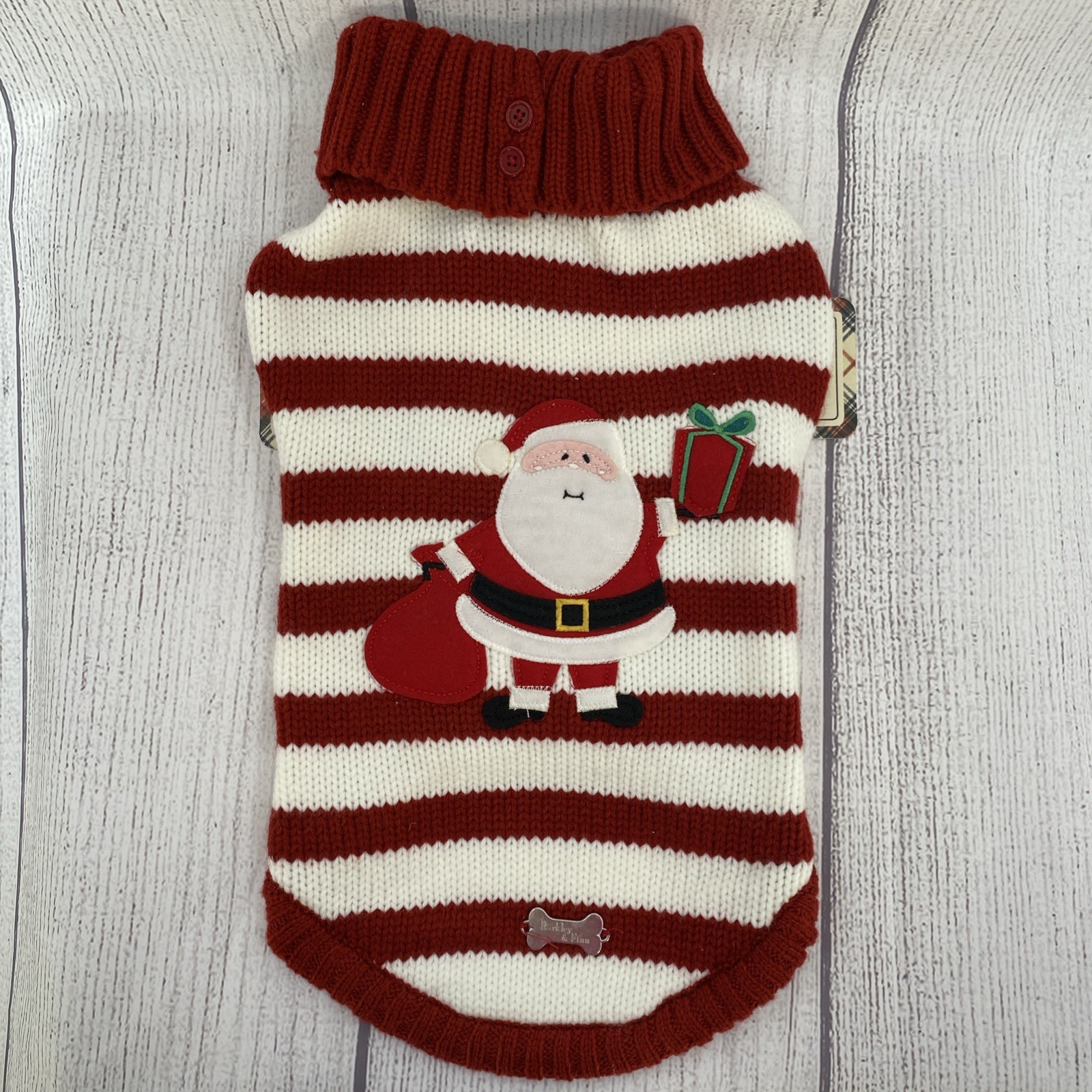 Christmas Dog Sweater MEDIUM Red White Stripe Santa Embroidered Barkley & Finn