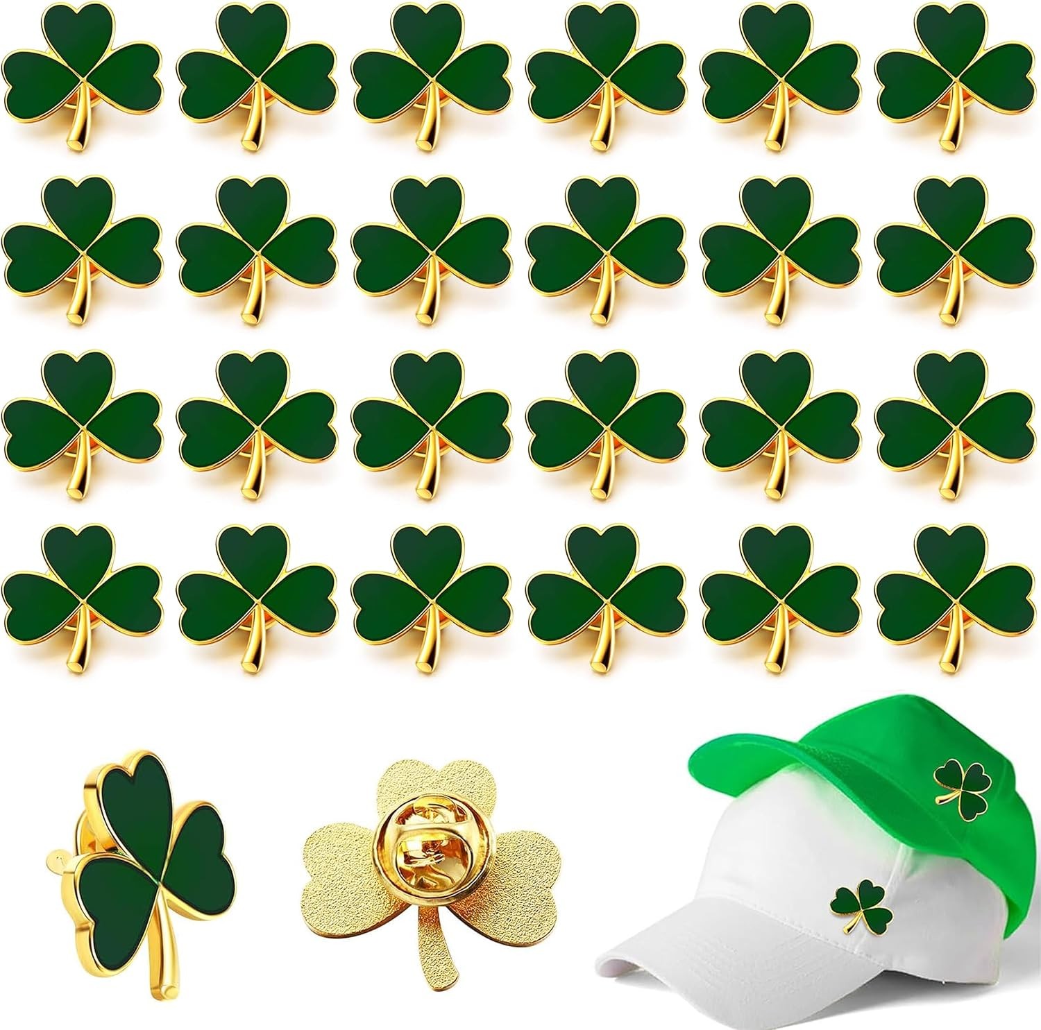 St. Patrick's Day Clover Lapel Pins Set - Lucky Shamrock Brooches
