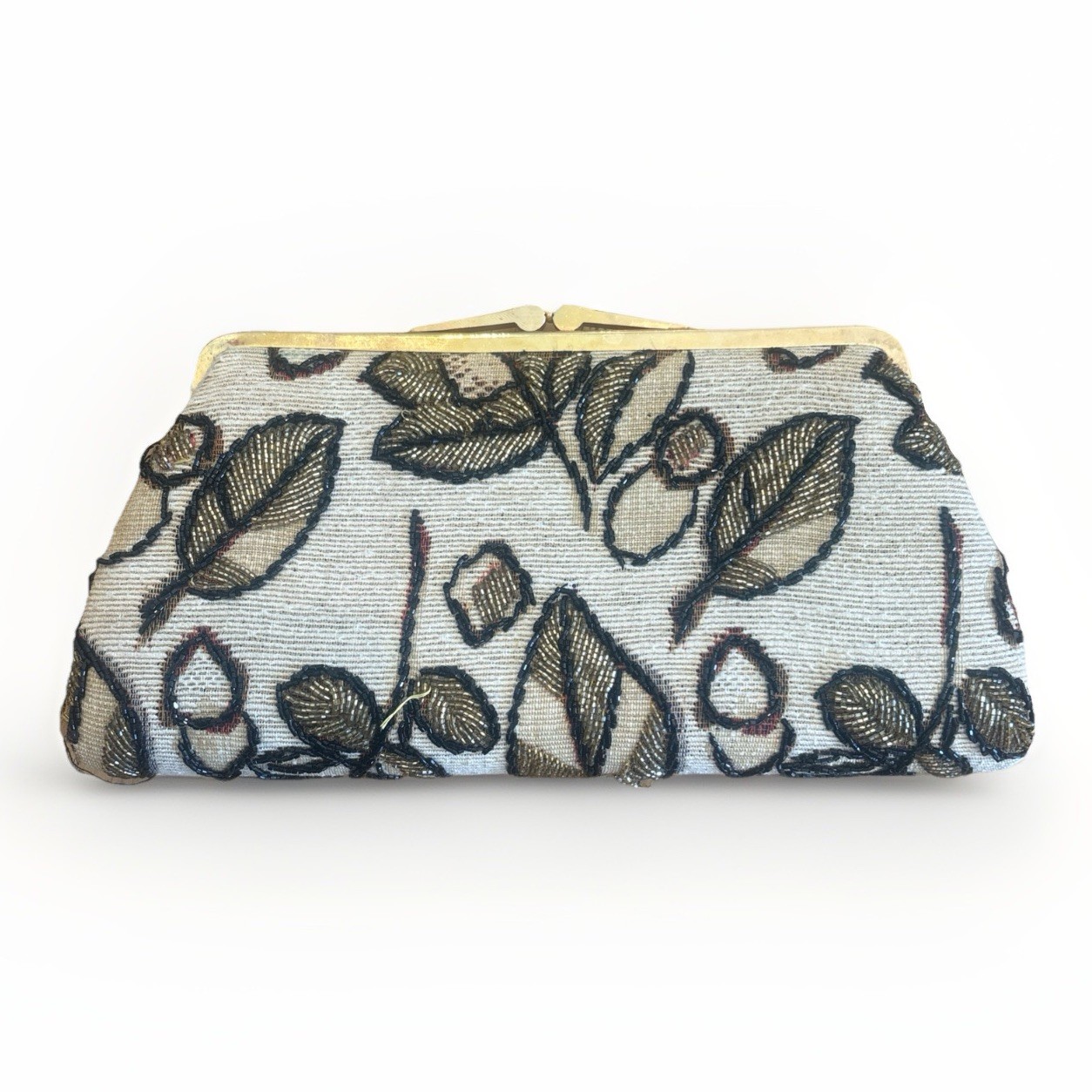 Vintage Clutch Purse Bag Yellow Resin Cloth beaded Gold Clasp Handbag nostalgia