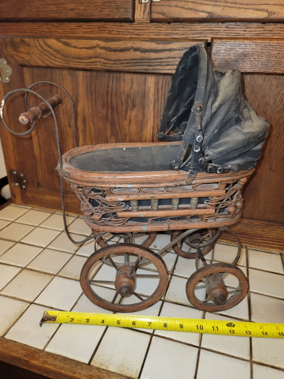 Vintage Antique Victorian Baby Doll Carriage Stroller Buggy Wicker Wood & Steel