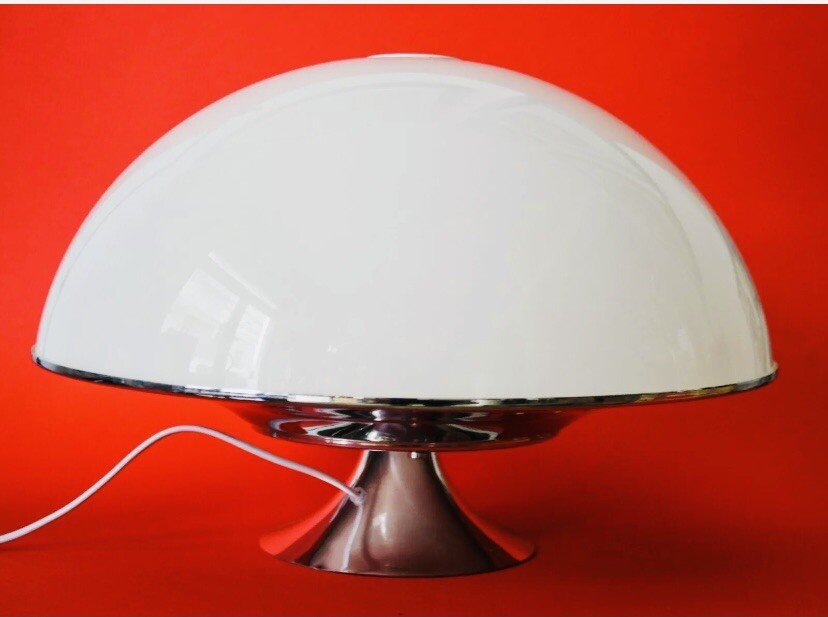 🔴 Table Lamp Vintage Original 70s Space Age UFO Plexiglass and Steel