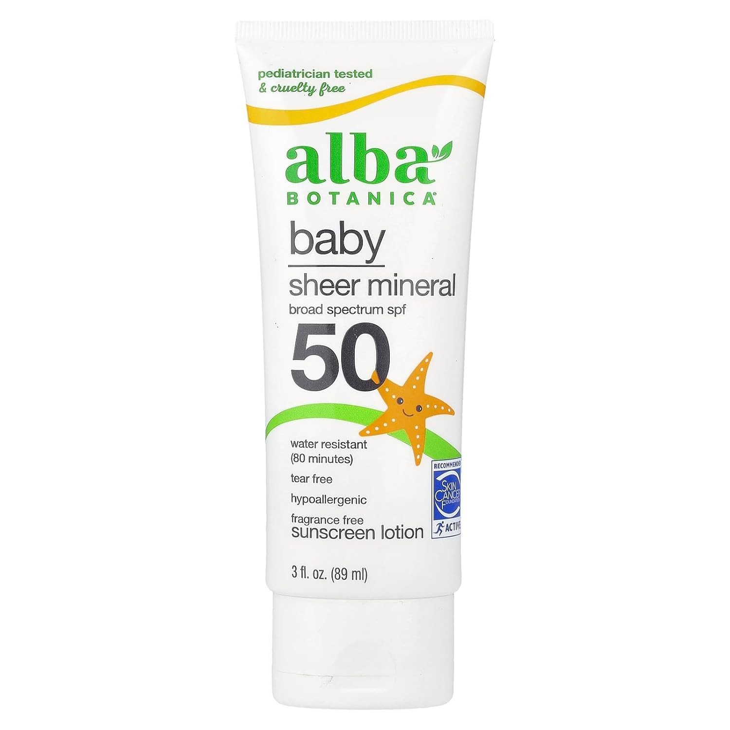Alba Botanica Baby Sunscreen for Face and Body, SPF 50, 3 Fl Oz (Pack of 1)