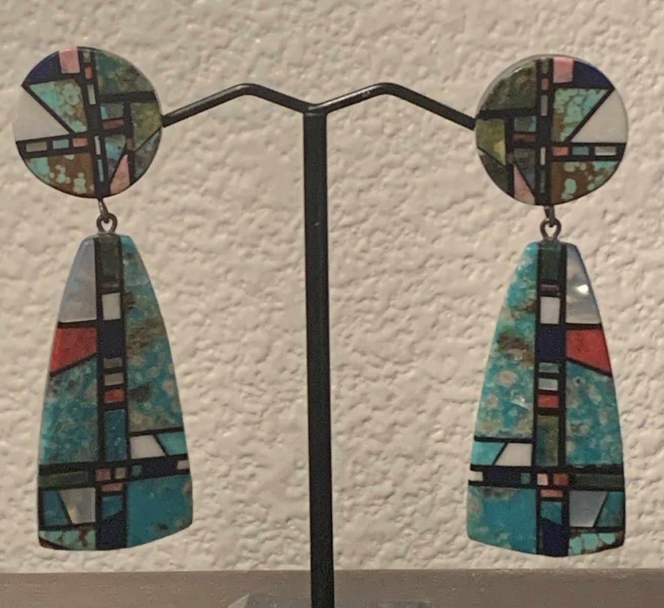 Inlaid Multi Stone Mosaic Earrings By Chris Nieto Santo Domingo .925 Post