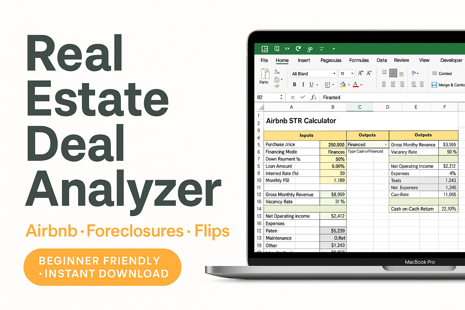 📊 Real Estate Deal Analyzer Excel – ROI, Cap Rate & Airbnb Calculator