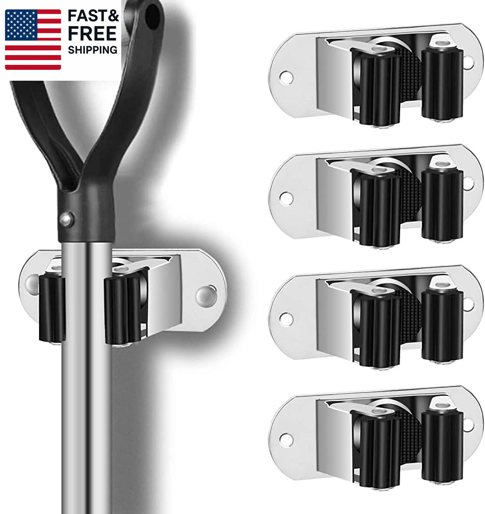 Mop and Broom Holder Wall Mount Heavy Duty Stainless Steel Wall Mounted Bro