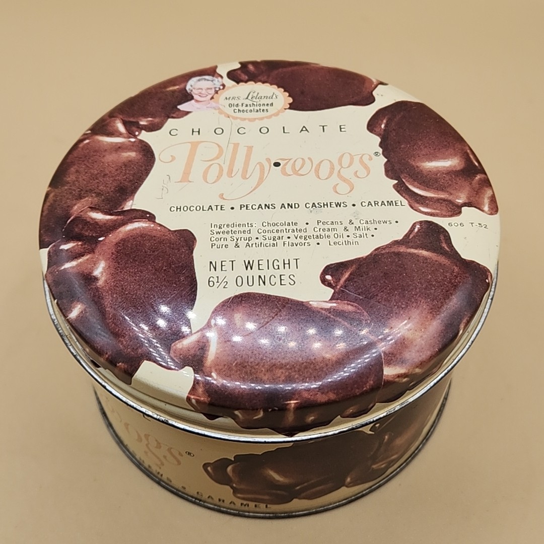 Pollywoggs Tin Mrs. Leland's Chocolate 1966 Chicago Candy Vintage Collectible