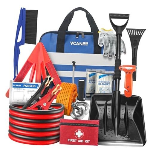 Car Emergency Kit with Jumper Cable, First Aid Kit, Winter Travel Assistance 