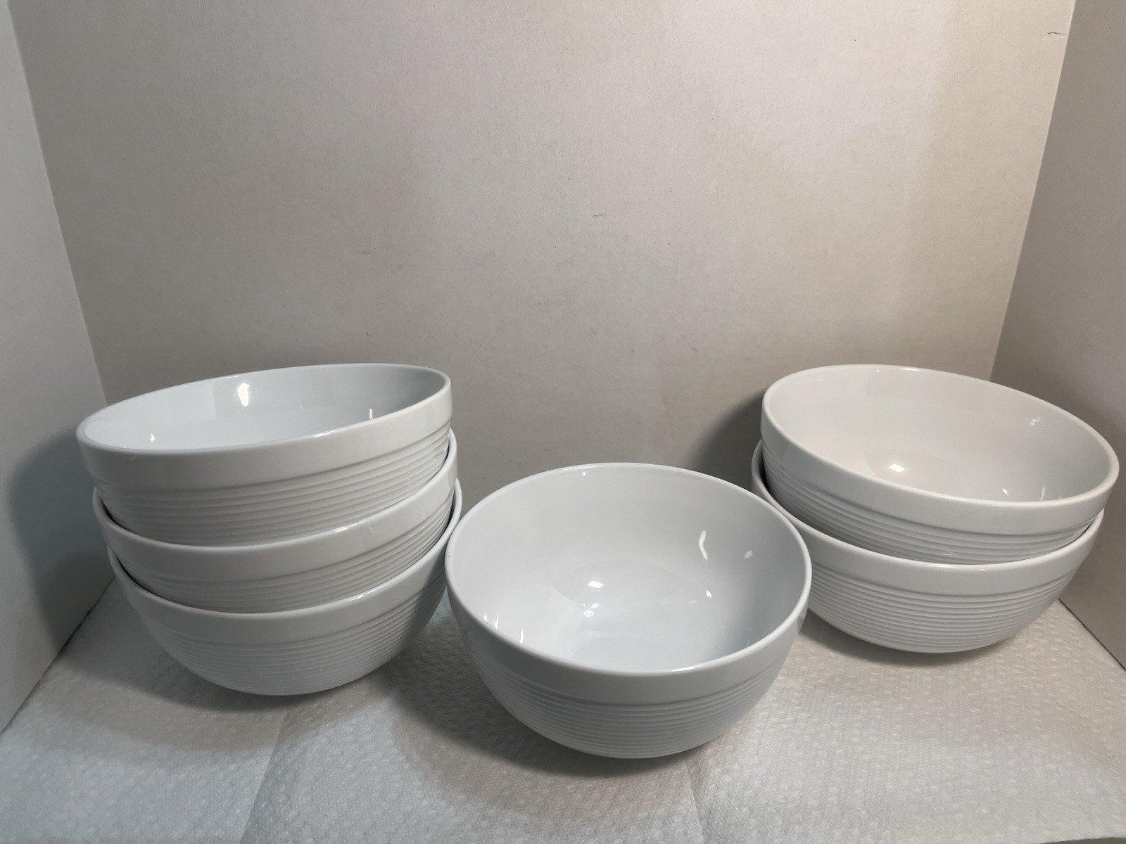 6–Gibson Everyday White Ribbed 6 Inch Cereal, Bowls 3 1-4 Inch Deep 3467￼